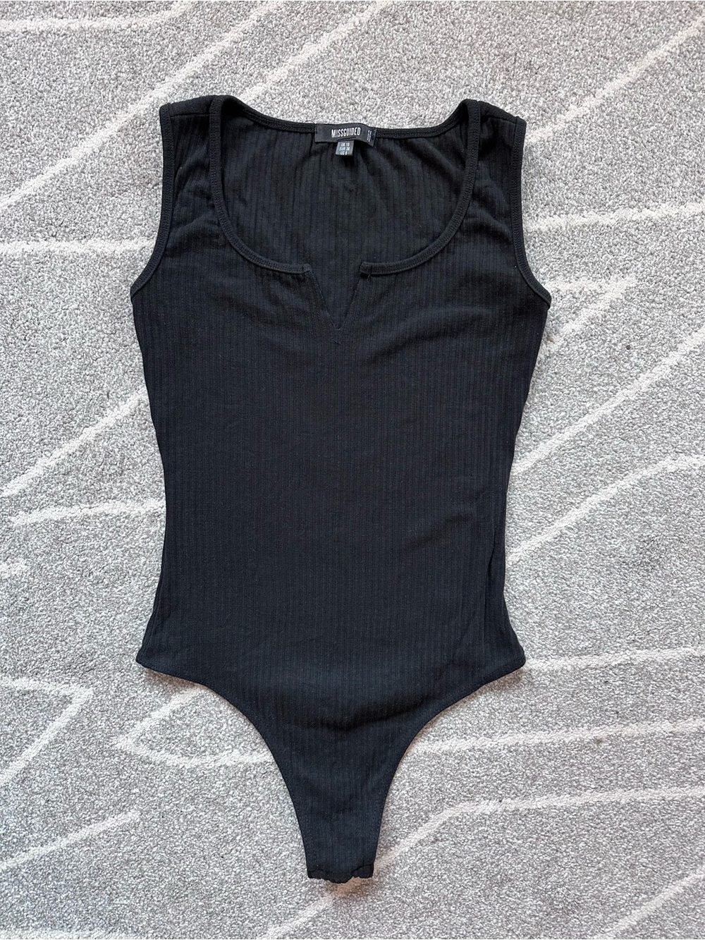 Misguided Black Ribbed Sleeveless Scoop Neck Body Suit